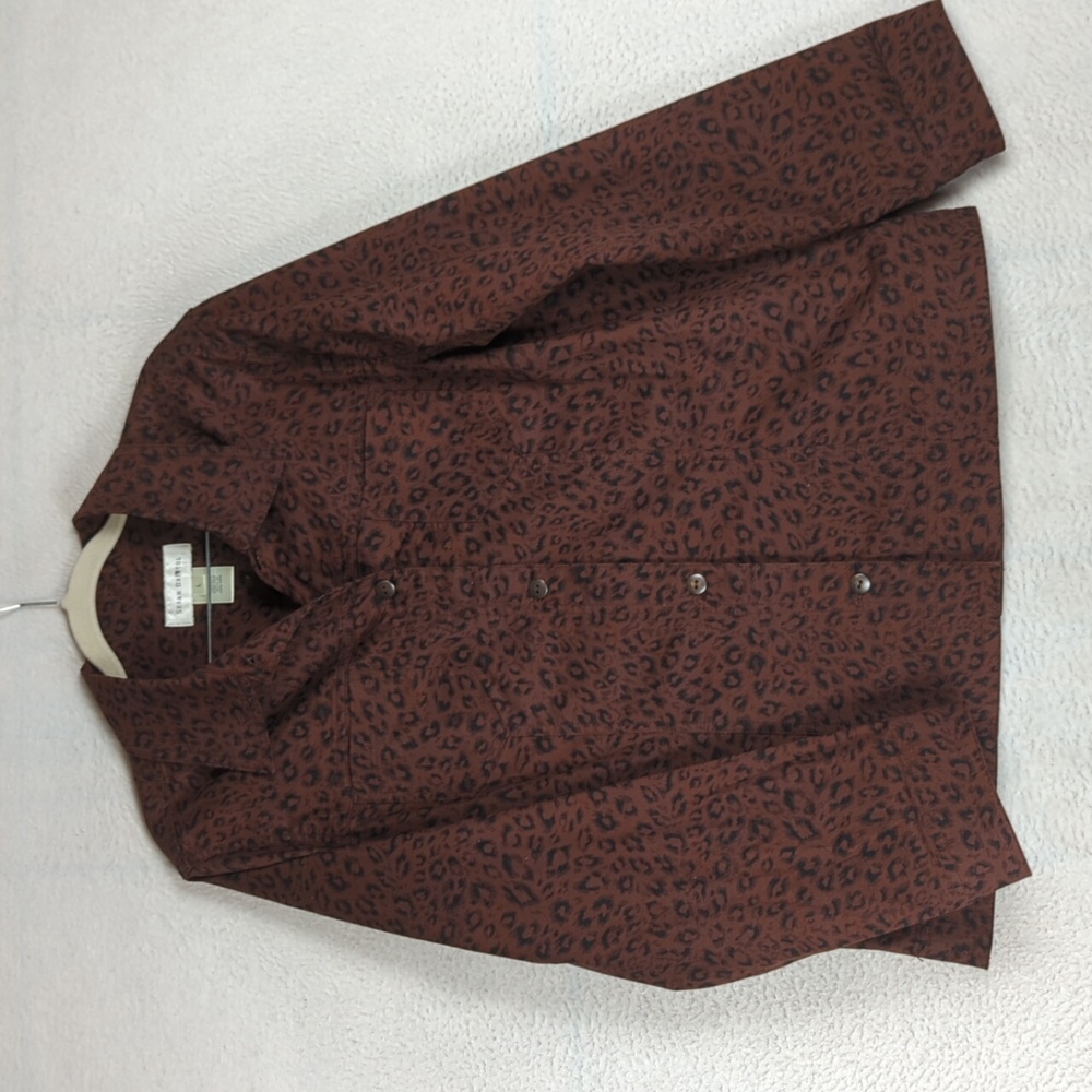 Susan Bristol Women's Brown Leopard Print Cotton Long Sleeve Shirt Sizes L